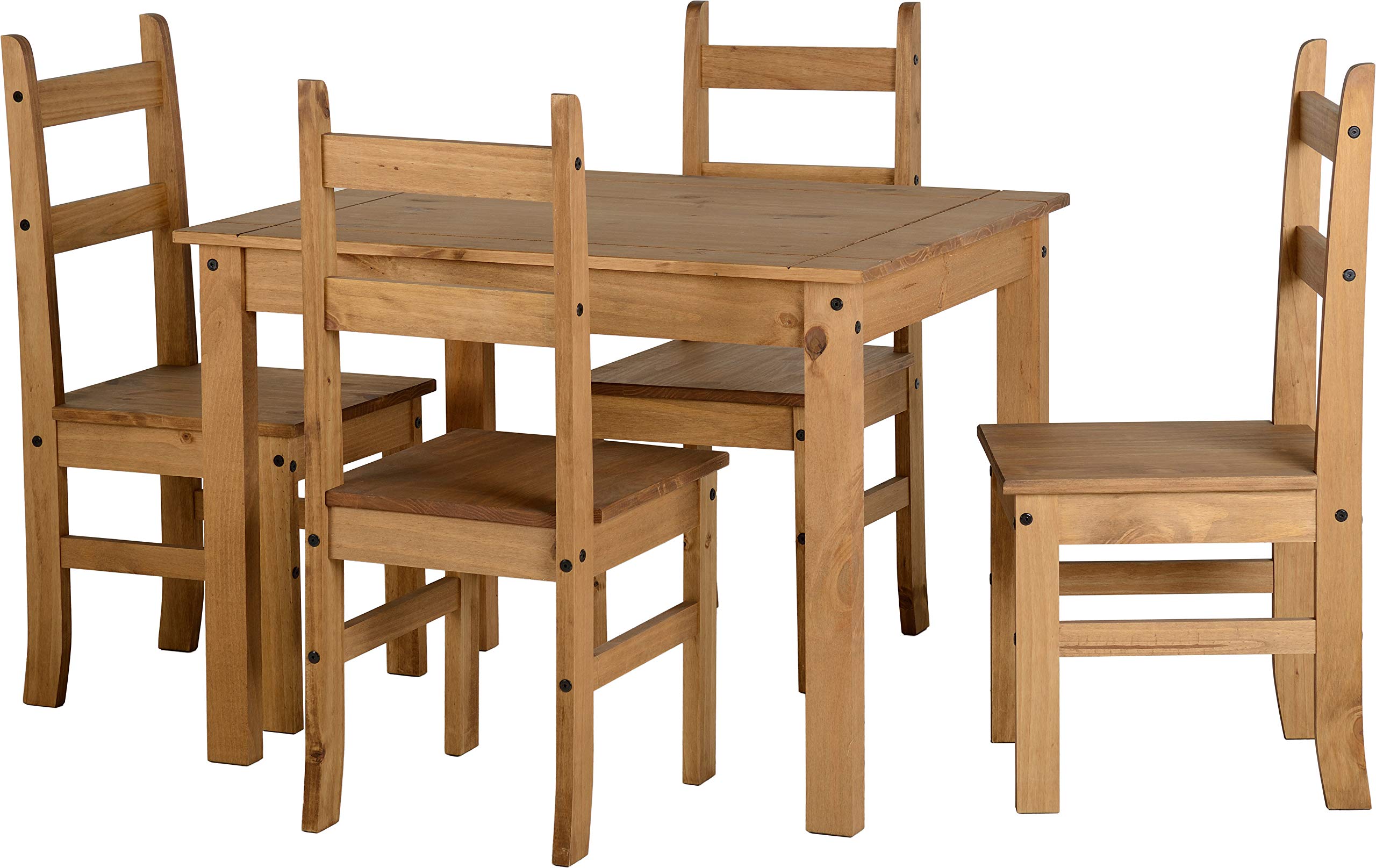 Seconique Corona Budget Dining Set with 4 Dining Chairs in Distressed Waxed Pine
