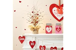 Glitzhome Lighted Valentine’s Artificial Berry Heart Blossom Table Tree 18”H Red Heart Tree Table Centerpiece for Valentine’s Day Holiday Decoration Home Decor Artificial Plants