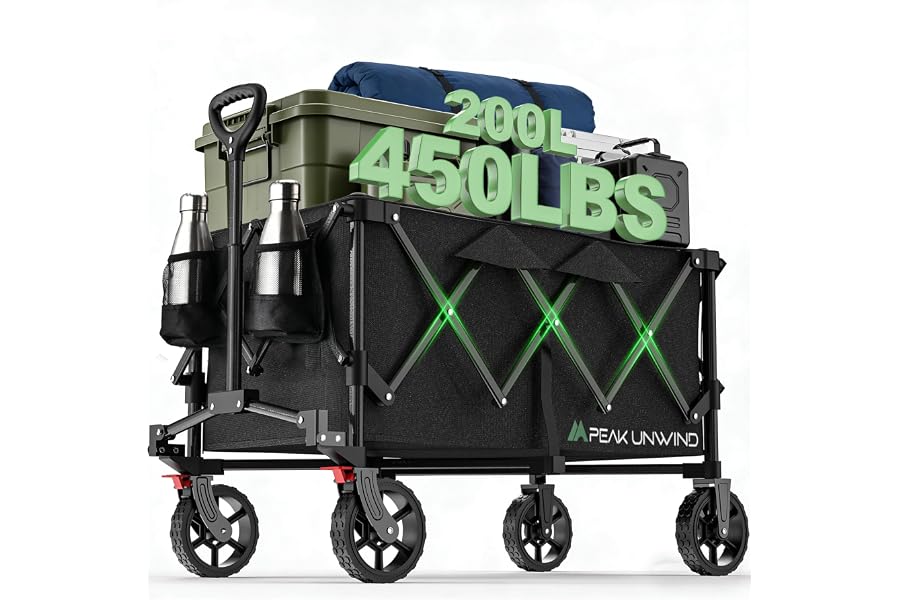 Wagons Carts Foldable,Collapsible Wagon with Wheels,450LBS Heavy Duty Beach Wagon Cart,Lightweight Portable Folding Utility Wagon Cart with Cup Holders for Camping, Garden, Sports, Grocery pcs