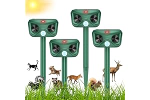 Gebatule 4 Pack Solar Ultrasonic Animal Repellent Deer Repellent Devices Cat Repeller Outdoor Animal Deer Deterrent Motion Activated Raccoon Repellent Dog Rabbit Squirrel for Garden Yard