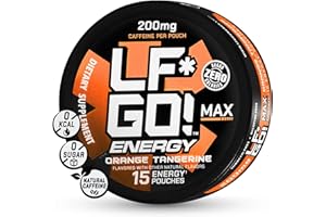 LF*GO! Energy Pouches | Caffeine Pouches | 6 Essential Vitamins and Minerals | Orange Tangerine | 200 mg Natural Caffeine | 0 Calories | 0 Sugar | 15 Pouches Per Can | 1 Can