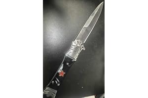 Folding Pocket Knife, Silver Blade, Black Handle with Red Star Emblem, Tactical Style