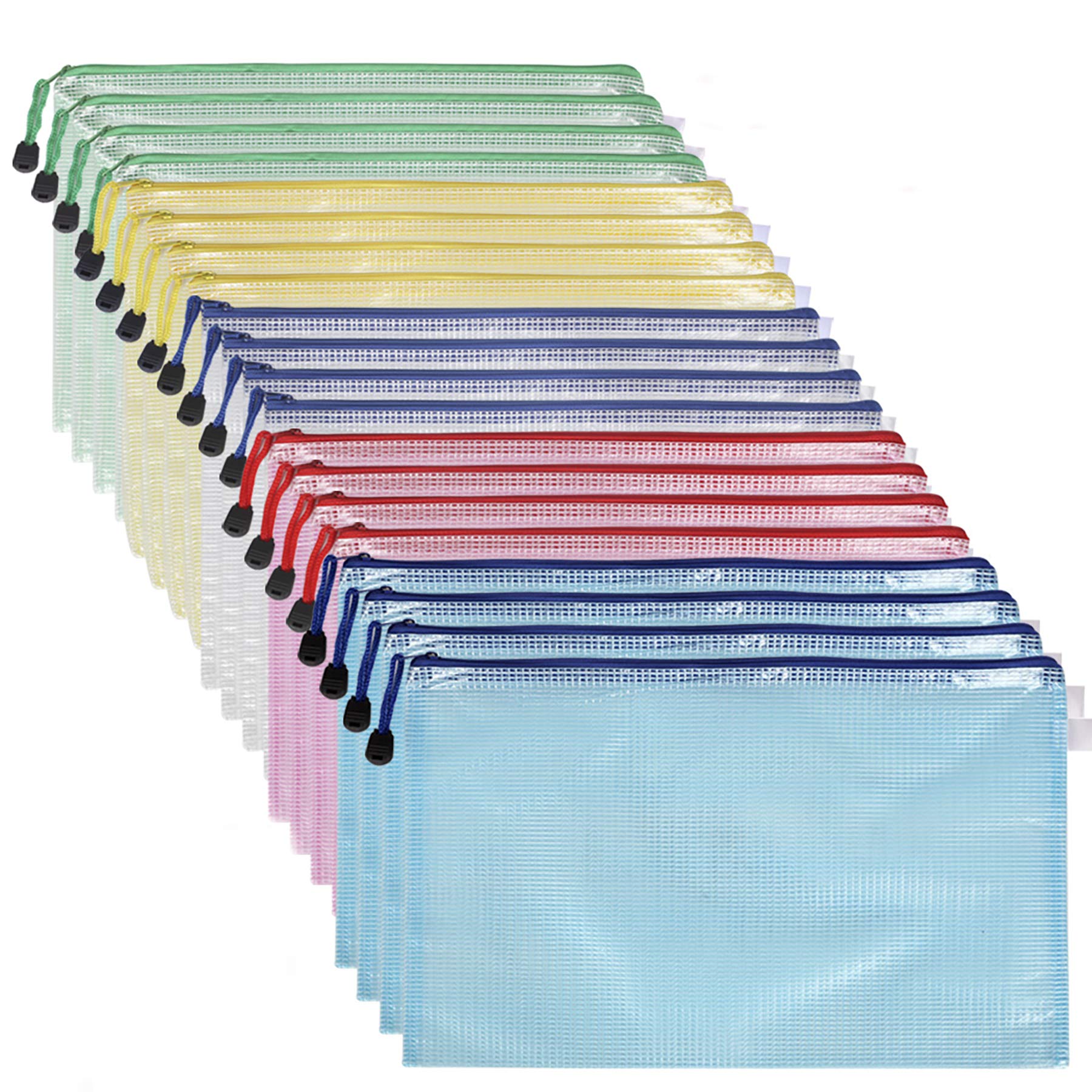 Arnech Plastic Wallets, 20PCS A4 Zip Plastic Folders Lock Bags Mesh Document File Folders Plastic Pockets Zipper File Wallet for School, Office, Homework,File Storage, Paper Organization (A4-20PCS)