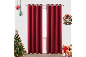 KOUFALL Christmas Red Curtains for Living Room,Blackout Grommet Winter Holiday Window Decorative Xmas Curtain Drapes 84 Inches Long 2 Panels Cortinas De Navidad para Sala Rojas
