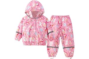 FEWLBY Kids Rainsuit Cartoon Raincoat Set, Toddlers Waterproof Raincoat with Pants Child Rainset Rainwear