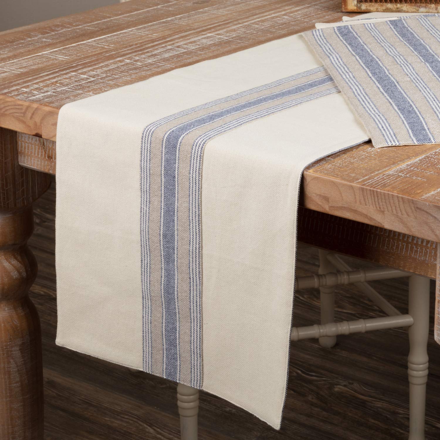 Piper Classics Doylestown Blue Table Runner with Appliqued Grain Sack Stripe, 13" x 36" Long, Blue & Cream, Rustic Farmhouse Table Runner, Vintage, Cottage, Country Kitchen Décor …