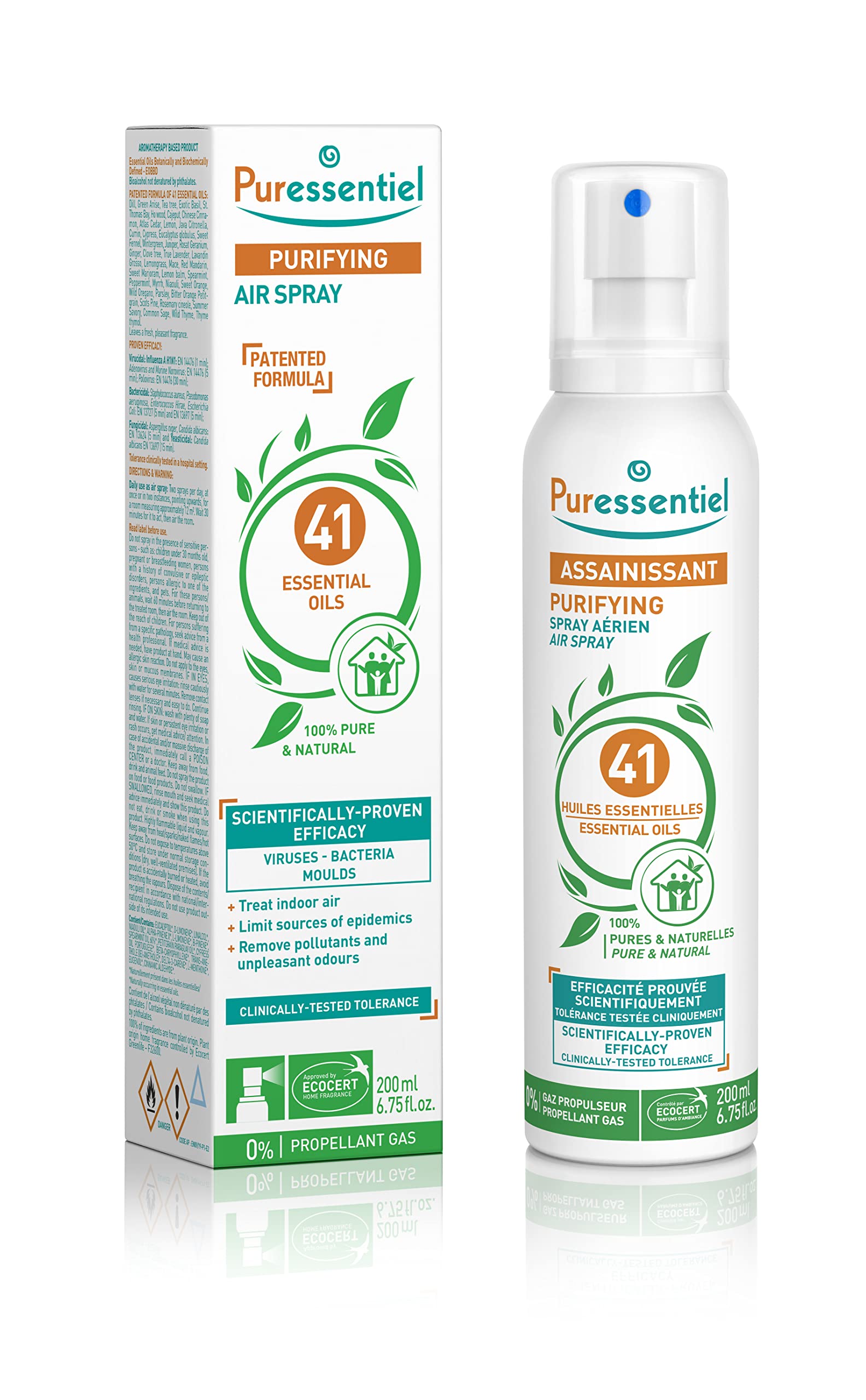 Puressentiel Purifying Air Spray 200 ml – 100% Natural Room Spray – Air Purifier – Air Freshener – Odour Eliminator – Organic Essential Oils – For Your Home, Car & Office – Lasts Over 6 Months