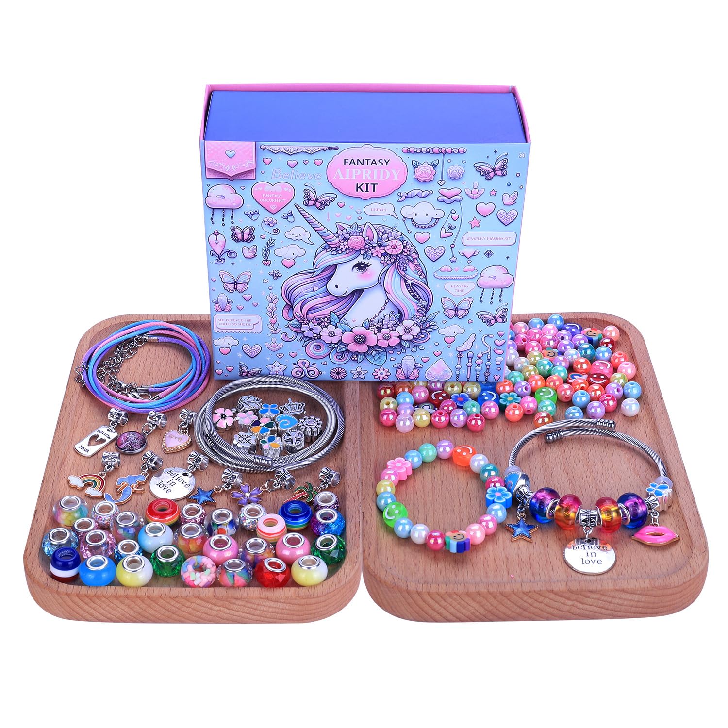 AIPRIDY 208 Pieces Charm Bracelet Making Kit,Unicorn Mermaid Crafts Gifts Set Can Inspires Imagination and Creativity,Jewelry Making Kit Perfect Gifts for Girls 5-12 Years Old (Pink+Aqua Unicorn)