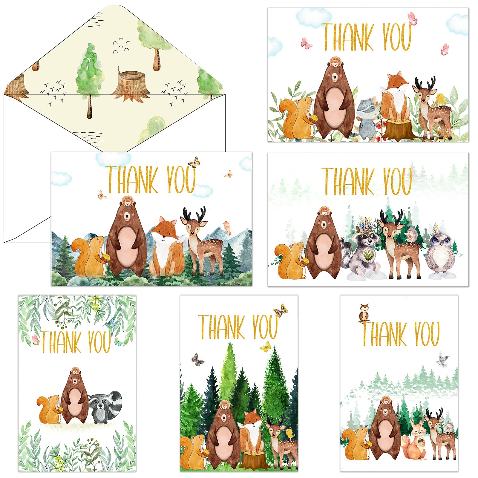 Photo 1 of Zonon 72 Pcs Woodland Thank You Cards Includes 36 Pieces Forest Envelopes and 36 Pieces Bear Forest Greeting Thank You Watercolor Animal Blank Notes Cards for Birthday Kids Baby Shower Party