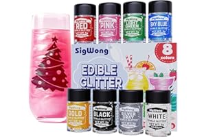 SIGWONG Edible Glitter - 8 Colors Luster Dust Edible Set for Drinks, Food Grade Edible Glitter Dust for Cake Decorating, Cocktail, Fondant, Strawberries, Candy, Christmas Cookie, Chocolate. Vegan and Gluten Free - 5g/bottle