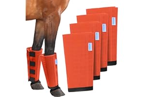 OAHELAKE Mesh Horse Fly Boots Set of 4, Loose Fitting Leggings for Horses, Reduce Stressful Stomping, Breathable Adjustable and Universal Boot Fit for 4 Legs, Reliable Stay Put (Orange)