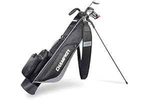 CHAMPKEY Premium Sunday Bag with Stand and Strap - Professional Pitch and Putt Lightweight Golf Bag for The Driving Range, Par 3 and Executive Courses (Black)