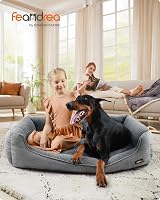 Feandrea XXL Linen Look Dog Bed with Raised Edges 120 x 90 cm Grey view 2