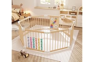 YZNVCG Baby Playpen, Adjustable Shape Play Pen for Toddlers 1-3 Years Foldable Playpen Large Collapsible Wooden Fence Panels with Toys Indoor Play Yard for Baby(55.3x55.3x24inch)