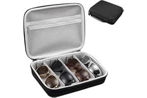KHZSPP Travel Sunglasses Organizer, Multiple Pairs Glasses Case with Adjustable Dividers,Hard Shell Eyeglass Storage Box Case