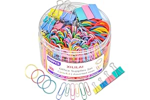 XILILAI Paper Clips Binder Clips, Colored Office Clips Set - Back to School Supplies- Assorted Sizes Paperclips Paper Clamps Rubber Bands for Office and School Supplies, Document Organizing