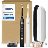 Philips Sonicare DiamondClean 9000 Electric Toothbrush Bundle, HX9912/71 | 2000% More Plaque Removal&sup1;, Visual Pressure Sensor, 12 Brush Settings, App Connected, 14-Day Battery, Black &amp; Rose Gold, 2PK
