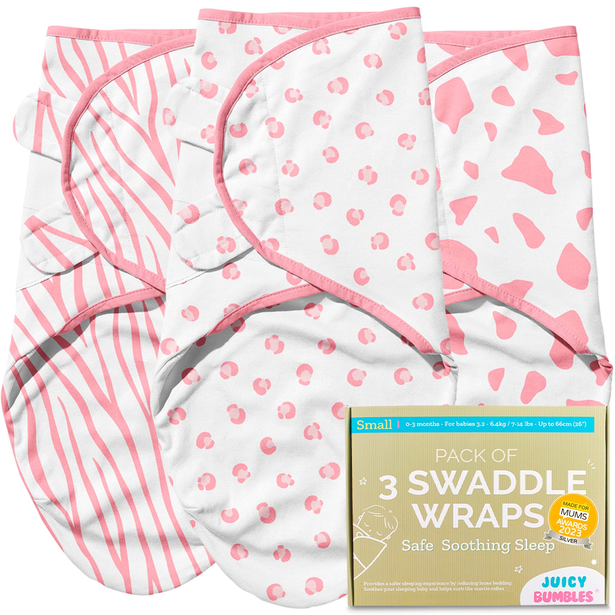 Juicy Bumbles Swaddle Blanket 3-6 Months - 100% Cotton Baby Swaddle Wrap Newborn - Set of 3 Swaddle Wrap - Baby Essentials for Newborn Baby Boy and Girl