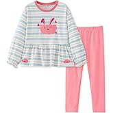 UMELOK Girls Clothing Set 2 Pcs Long Sleeve Ruffle Print Top and Leggings Fall Outfit Size 4-7 Years