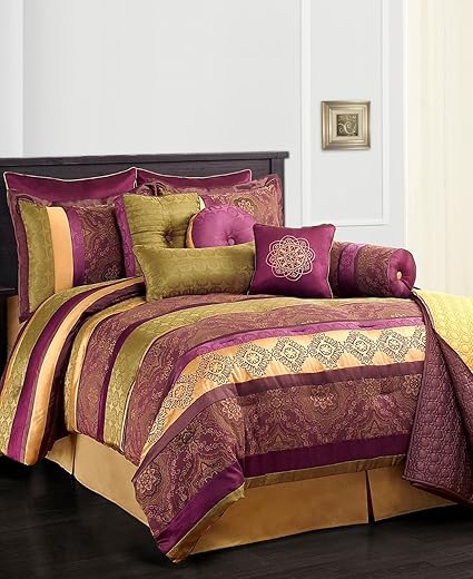 Sunham Leilani Purple Gold And Green Full Size Comforter Set