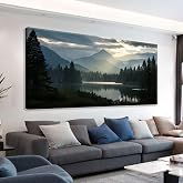 Canvas Art Wall For Living Room Forest River Landscape Paintings 20x40 In | Wall Art For Bedroom Modern Office Wall Decorations Forest River Landscape Paintings Pictures Artwork