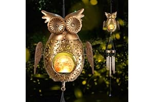 Kelvinlux Solar Owl Wind Chimes Outdoor, Waterproof Sun Wind Bells Light with Crackle Glass Ball for Outside, Clearance Unique Gifts for Mother's Day, Birthday, Women, Girls, Garden Decor