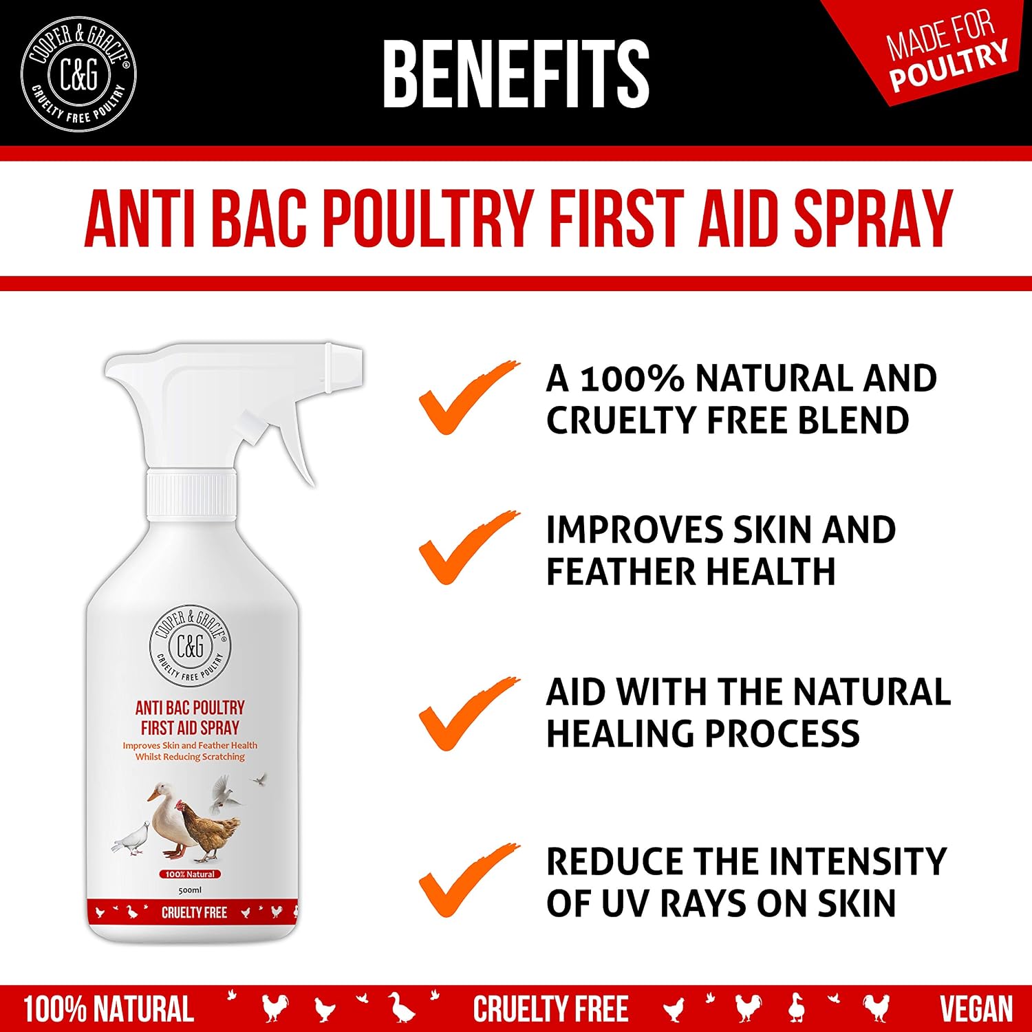 Poultry First Aid Spray 500ml By Cooper And Gracie, White, 500 ml (Pack of 1) - Image 3