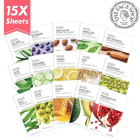 The Face Shop Facial Mask Sheets (15 Treatments), Real Nature Full Face Masks Peel Off Disposable Sheet (Pack of 15) best sheet masks