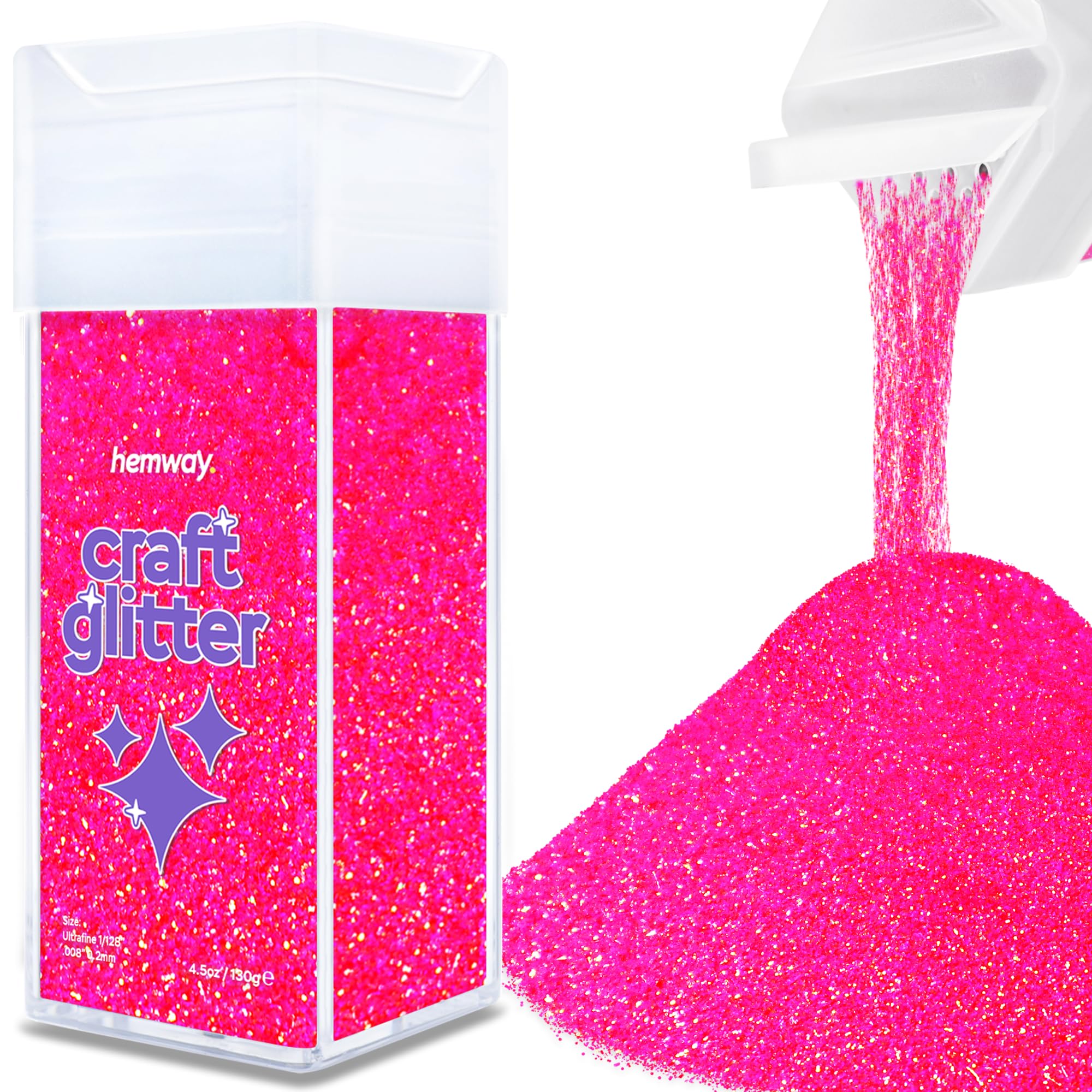Hemway Glitter Shaker Fluorescent Pink 110g Ultrafine, Craft Glitter Shaker for Resin & Epoxy Crafts, Christmas Art Supplies, Nail, Body, Face, Eye, Festival, Crafting, Slime, Sparkle