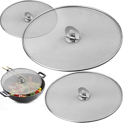 GLORHA 3 Pcs Frying Pan Splatter Screen Stainless Steel Mesh Guard 9.84" 11.42"