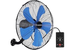 KEN BROWN 18 Inch 3-Speed High Velocity Industrial Oscillating Fan, Wall Mount Fan with Max. 4200 CFM, Seperated Switch and 5 Blades, Heavy Duty Metal for Household/Patio/Workshop, Blue
