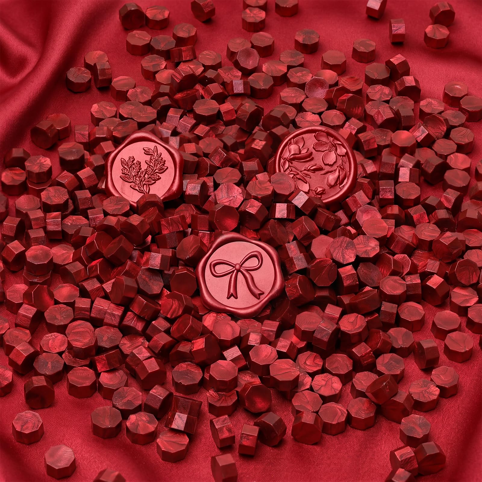 UNIQOOO 180 Pcs Metallic Burgundy Wine Red Box Sealing Wax Beads Nuggets for Wax Seal Stamp, Great for Embellishment of Cards Envelope, Wedding Invitation, Wine Package, Gift Idea