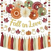 Fall in Love Bridal Shower Decorations - Orange Sage Green Fall Engagement Wedding Party Supplies with Banner,Tassel Pom Poms,Paper Lanterns
