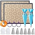 Angadona Macaron Silicone Baking Mats Kit (16pcs set) Macaroon Baking Mat Set of 2 Half Sheet Macaron Silicone Mat Nonstick Macaron Mat Sheet,6 Piping Tip,2 Piping Bag with 3 Bag Tie,2 coupler