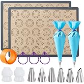 Angadona Macaron Silicone Baking Mats Kit (16pcs set) Macaroon Baking Mat Set of 2 Half Sheet Macaron Silicone Mat Nonstick Macaron Mat Sheet,6 Piping Tip,2 Piping Bag with 3 Bag Tie,2 coupler