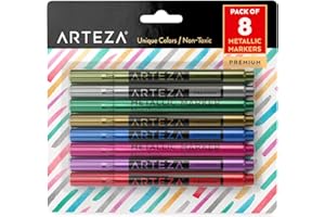 ARTEZA Wine Glass Markers, Set of 8 Washable Metallic Paint Pens, Quick-Drying Erasable Markers for Glassboards, Ceramic Plates, Mirrors