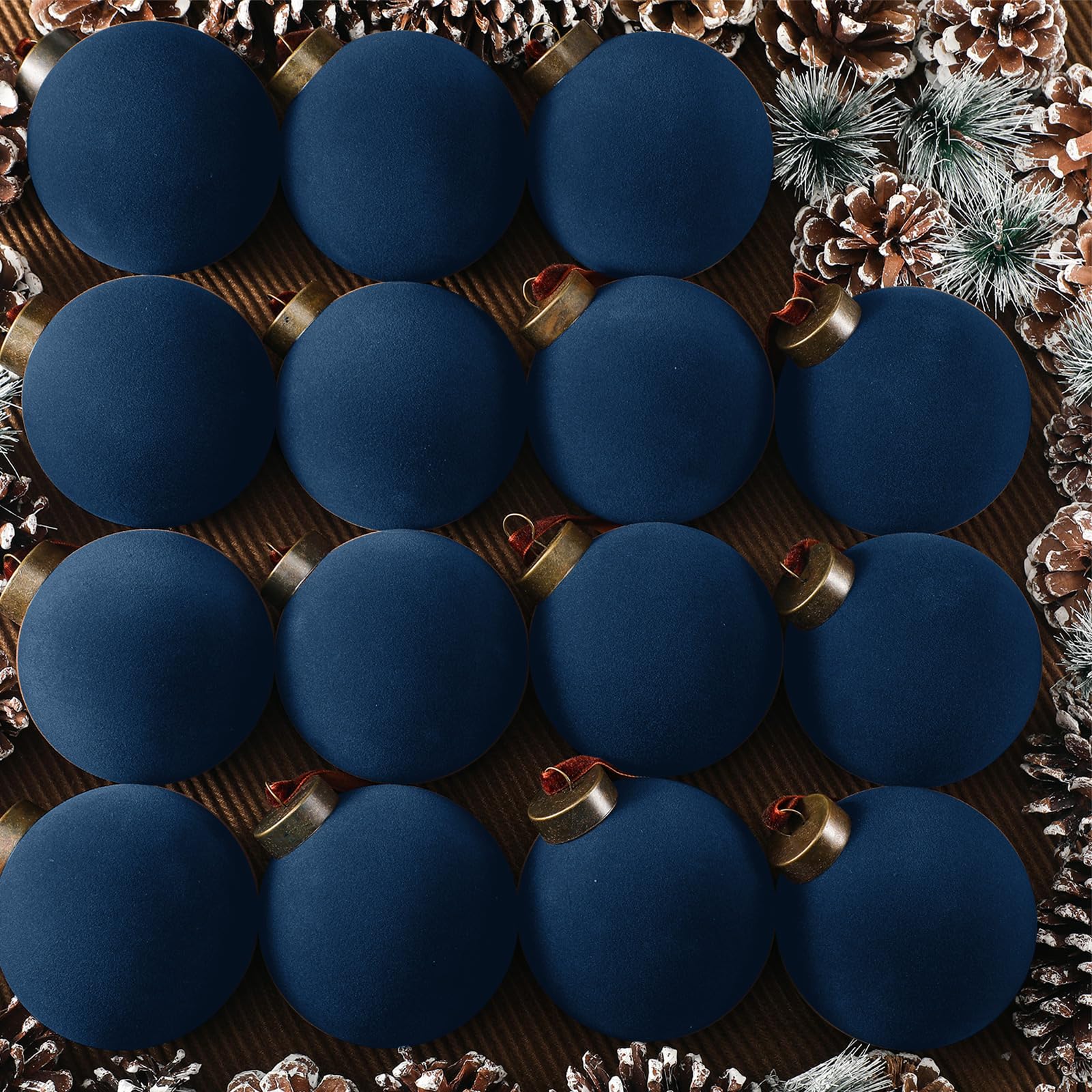 Photo 1 of Liliful 15 Pcs Velvet Christmas Balls Bulk Flocked Christmas Tree Ball Ornaments Plastic Xmas Decorative Hanging Ornaments(Navy Blue)