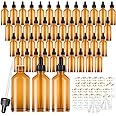 CycleMore 1oz Amber Glass Dropper Bottles 48 Pack Tincture Bottles with Droppers, Two Plastic Funnels and Labels Glass Essien
