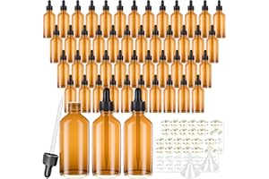 CycleMore 1oz Amber Glass Dropper Bottles 48 Pack Tincture Bottles with Droppers, Two Plastic Funnels and Labels Glass Essien