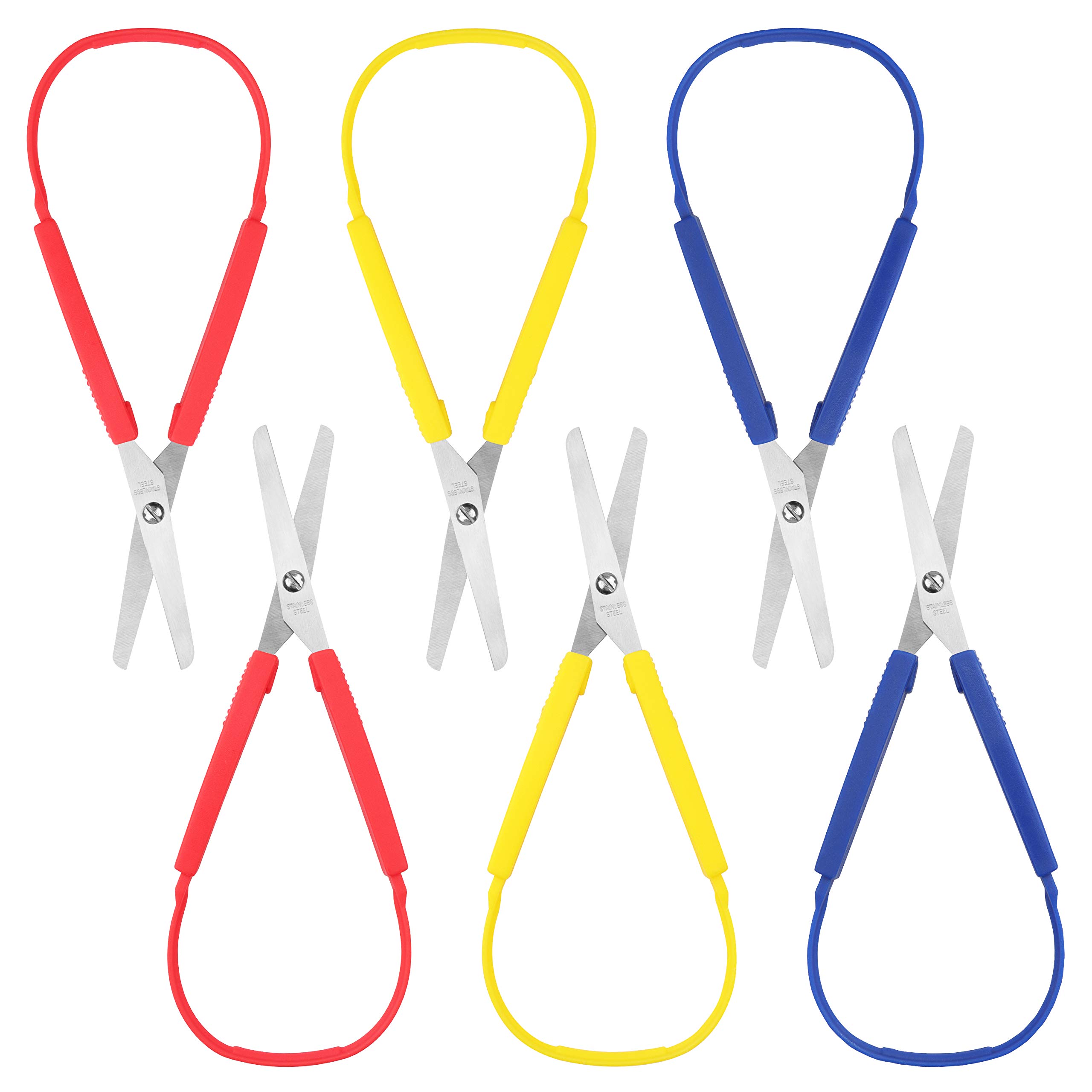 Handi Stitch 6 Pack 20cm/8 inches Adaptive Easy Grip Loop Scissors - Right & Left Hand Use - Squeeze Design Handles for Small Hands & Special Needs - Easy Self Opening Scissors for Children & Adults