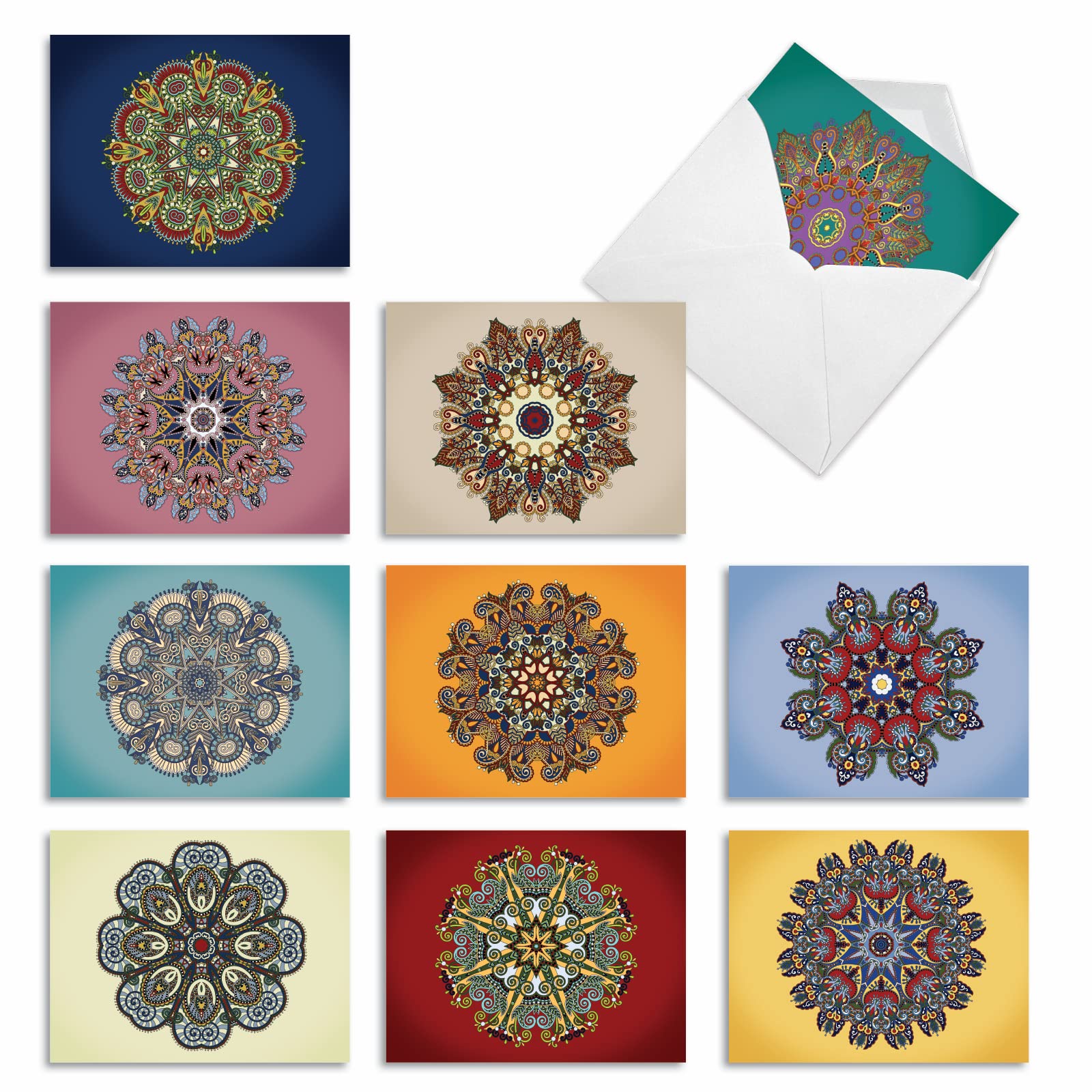 The Best Card Company - 10 Boxed Thank You Notes w/Envelopes, Assorted Stationery to Say Thanks for Men and Women - Mandala Mania M2964