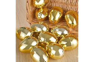 KIDDOKIDS 12 Shiny Golden Easter Eggs - 2.25" Metallic Gold Hinged Eggs for Filling Treats, Basket Stuffers, Surprise Eggs, Easter Egg Hunt, Easter Theme Party Favors, Easter Egg Hunt Games Decorations