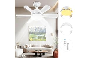 FUSSION Socket Fan Light Ceiling Fans with Lights and Remote - Dimmable 3 Color Light Bulb Fan Screw in Lightbulb Fan Lights Ceiling Fixtures, 1000 Lumens, 3000-6000K for Bedroom Living Room Indoor - White