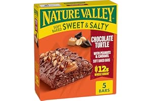 Nature Valley Soft Baked Sweet and Salty Bars, Chocolate Turtle, Made with Whole Grain, 5 Bars, 6.2 oz