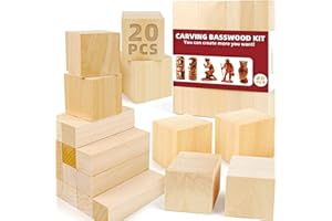 K KERNOWO Basswood Carving Blocks, 20PCS Whittling Wood Blocks Kit with 2 Different Sizes, Bass Wood for Carving Easy to Use, for Kids and Adults