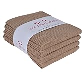 THE TOWEL HOUSE 100% Cotton Premium Waffle Dish Towels - Super Absorbent, Quick Dry - Soft, Durable and Reusable Kitchen Towels - 15x25 Inches - (Pack of 4) - Beige