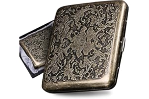 YFANITI Retro Cigarette Case - Vintage Bronze Metal Holder for Regular and King Size Cigarettes, Open Pocket Holder with 20 Capacity | Elegant Gift Box Included