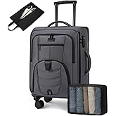 LOVEVOOK Carry On Luggage Airline Approved, Suitcases with Spinner Wheels, Softside Carry-on Luggage with TSA Lock for Men Women Business Trip, Lightweight Large Capacity Luggage for Travel, Grey
