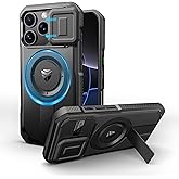 Dexnor for iPhone 16 Pro Case with Slide Camera Cover & Adjustable Kickstand, Magnetic Rugged Shockproof Bumper Cases Heavy-Duty Mangetic Protective Cover,Black
