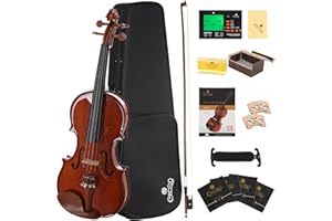 Cecilio 1/2 Size Natural Varnish Violin for Beginners, Hand-Carved Solid Spruce Top, Maple Back & Sides, Full Fiddle Kit with Hard Case, Bows, Rosin, Shoulder Rest, Lesson Book